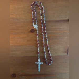 Silver and Red Beaded Rosary